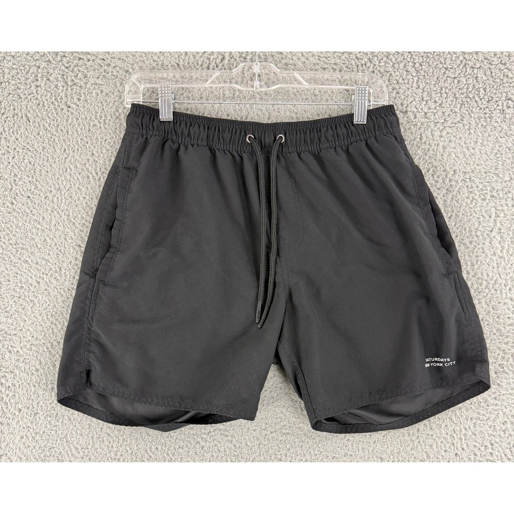 Saturdays NYC Swim Trunks Mens S Black Drawstring Mesh Lined Logo Swim Shorts